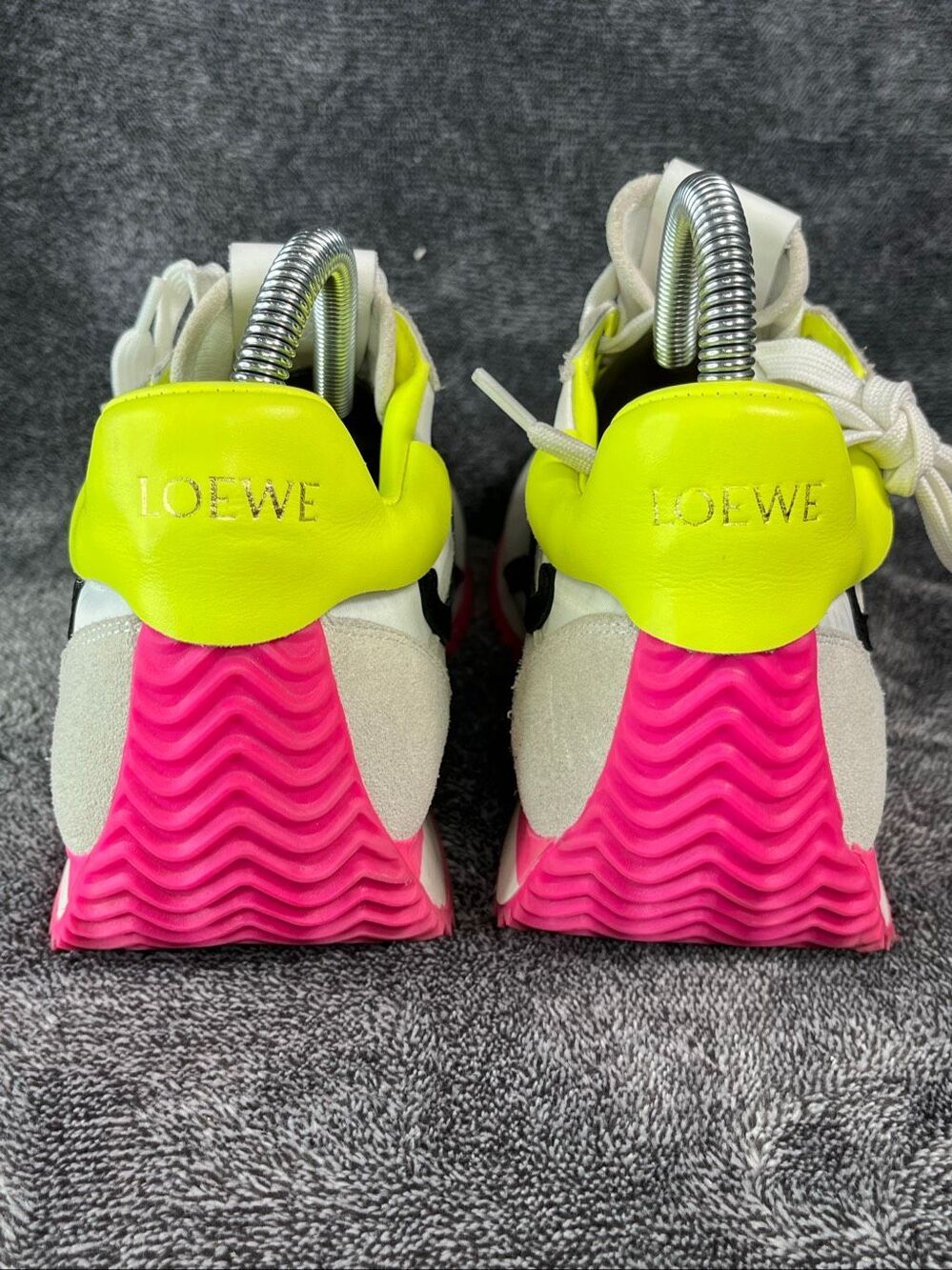 LOEWE Flow Runner Sneakers Nylon & Suede Soft White Neon Pink Yellow EU 38 / 8 - Picture 6 of 10